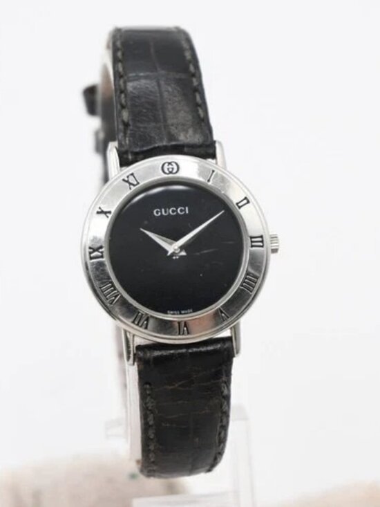 GUCCI 3000L Watch Quartz 25 mm Stainless Steel Embossing Leather Black 05LC590 main image 7
